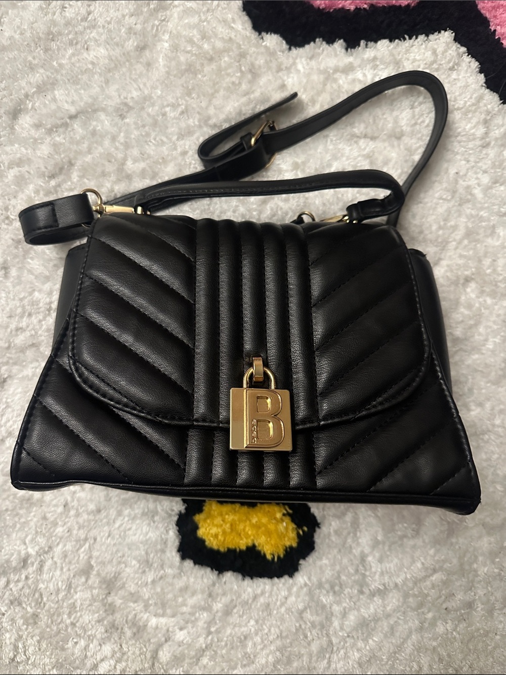BEBE Black Quilted Crossbody Bag with Gold Hardware